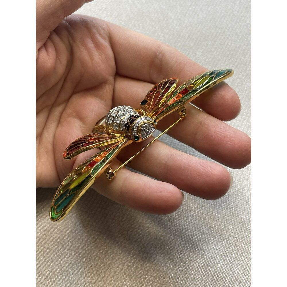 Vintage Joan Rivers Plique A Jour Stain Glass Enamel Crystal Cicada Bug Brooch - Picture 9 of 13
